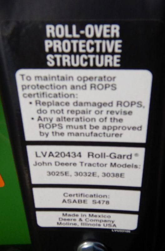 Roll Over Protective Structure Label