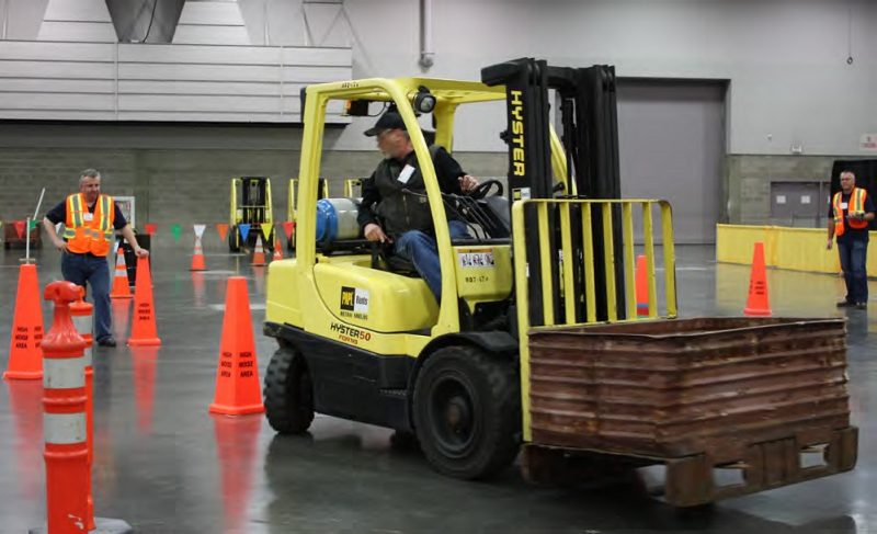 Yellow forklift inside building