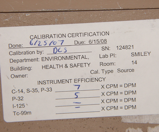 Calibration certification label